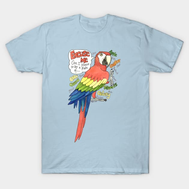 Hungry Scarlet Macaw T-Shirt by SkyeElizabeth
